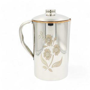 ​Kupferkanne mit Edelstahl-Finish (Blumen-Design) – 2 Liter – DEKRA zertifiziert