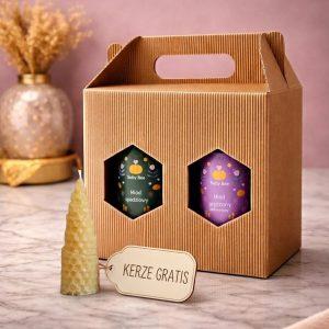 Honig – Individuelle Box – 2x 1000g Basis „Natur aus Polen” + Wunsch-Extras & Gratis Kerze