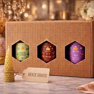 Honig – Individuelle Box – 3x 400g Basis „Natur aus Polen” + Wunsch-Extras & Gratis Kerze