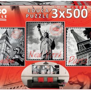 Educa Puzzle 9217096 - Big Cities Deco - 3 x 500 Teile Puzzle