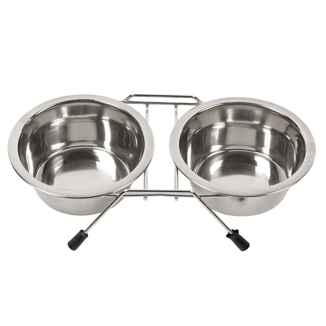 Duvoplus Edelstahl Doppel-Napfständer - 2x 1850ml / 21cm